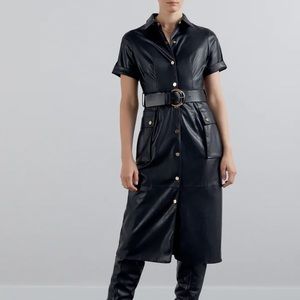 LAST CHANCE- Zara faux leather belted snap button dress, NWOT, XS